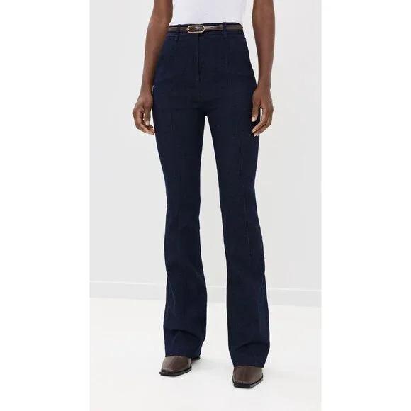 VERONICA BEARD Gracie Dark Indigo Stretch Denim Pintucked Bootcut Pants, Size 00 - Picture 3 of 15